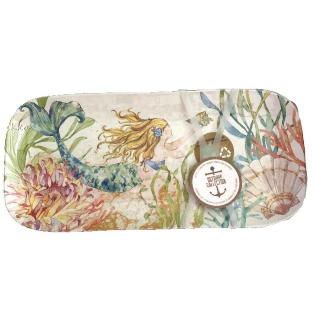 Mermaid Ocean Platter Tray Set of 2 Folklore Melamine App Sandwich Snack Beach